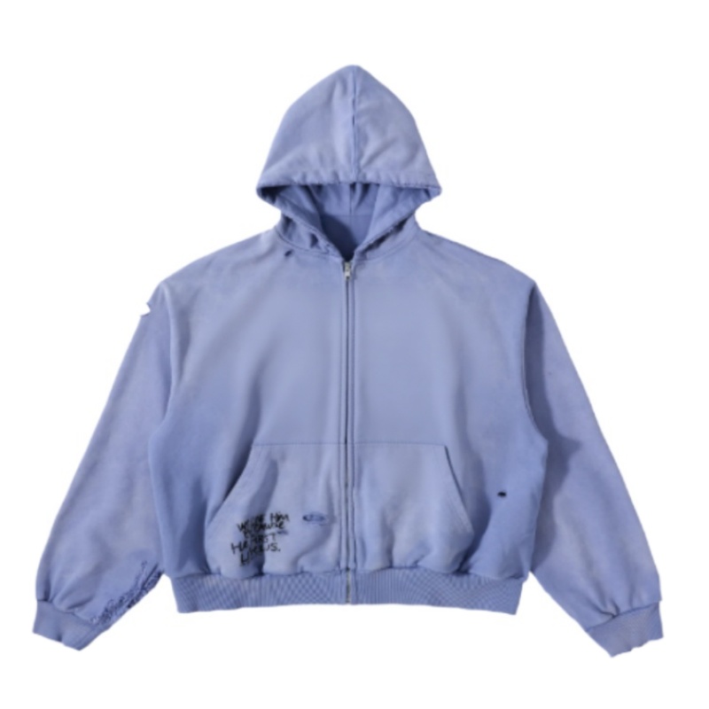 Washed Distressed Ripped Hip-Hop Hoodie