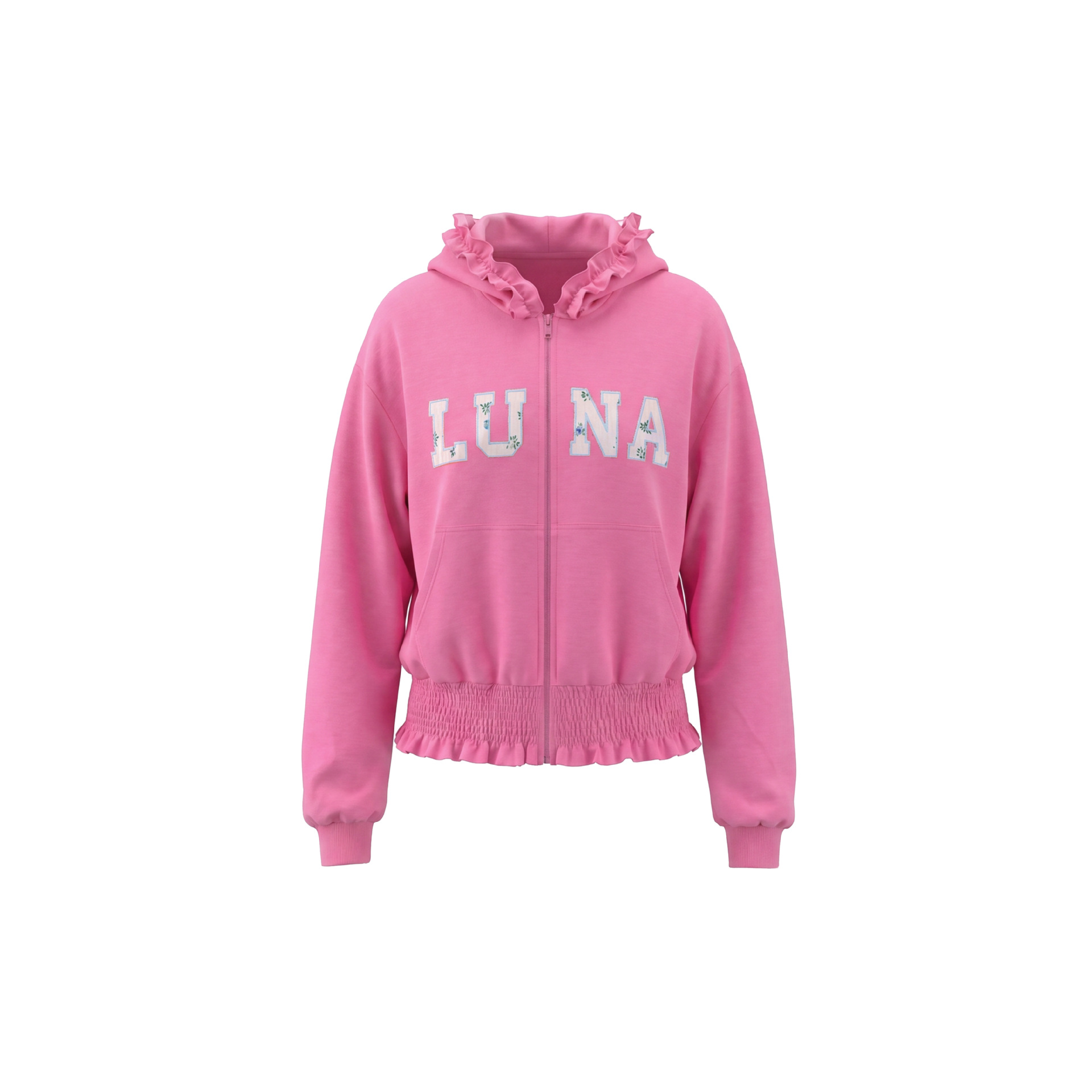 Ruffle Detail Statement Hoodie – Pink