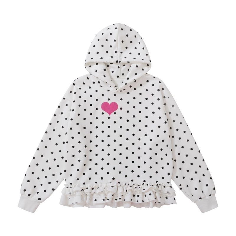 Edgy Sweet Polka Dot Ruffle Hoodie